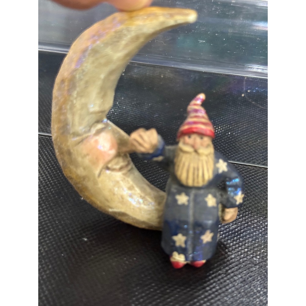 P SCHIFFERL Wizard Gnome Moon Ornament Figurine Folk Art Whimsical